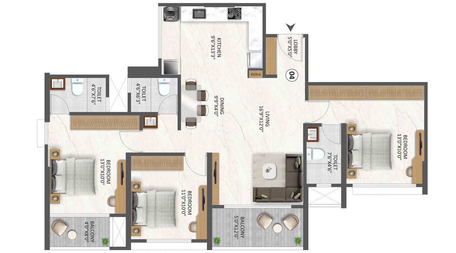 Gaikwad-Florio-Typical-Unit-Plan-3BHK-1064-sqft